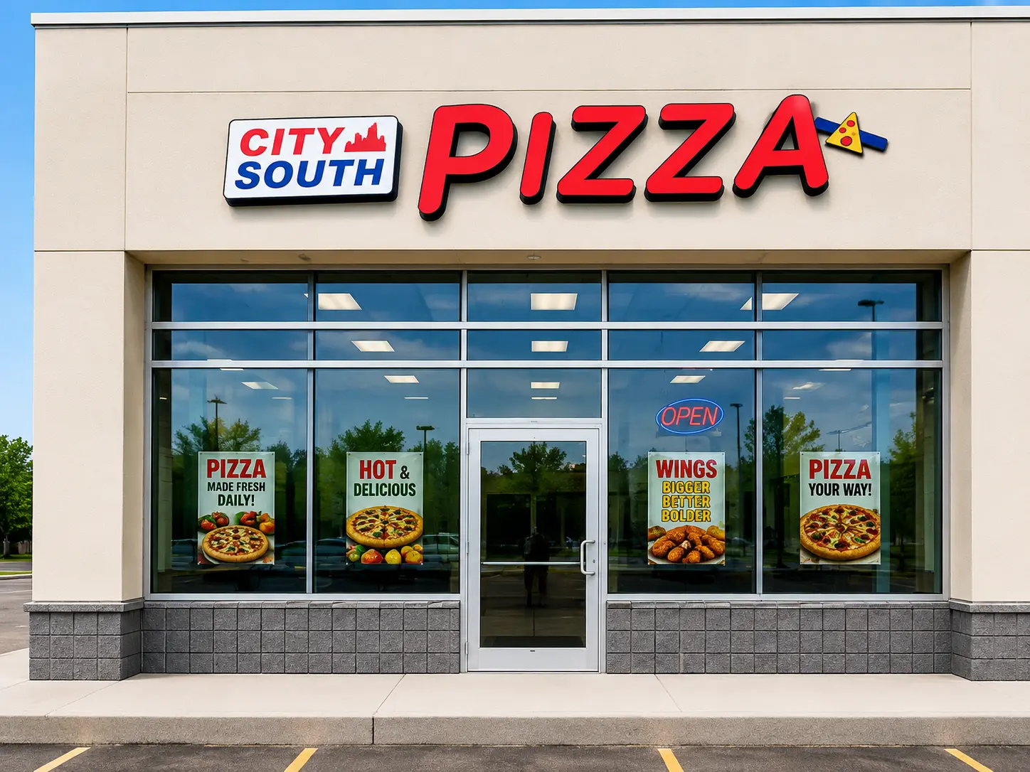 City South Pizza storefront at 2501 McPhillips St in Winnipeg, MB